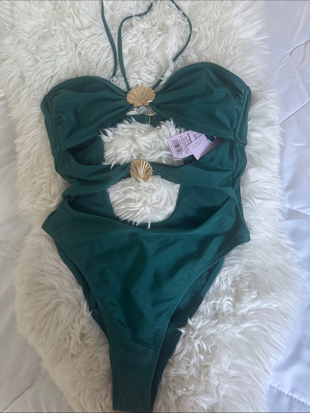 wild fable Deep Green One-Piece Swimsuit with Gold Shell Accents